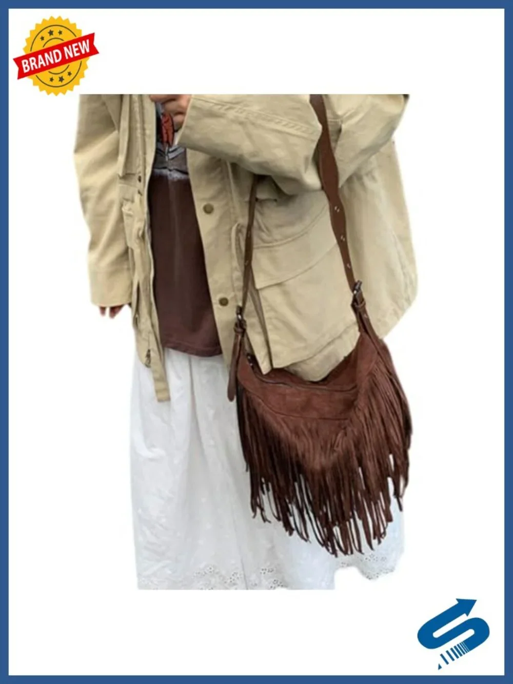 Vintage Suede Fringe Hobo Bag Tote Shoulder Bag Crossbody Purse